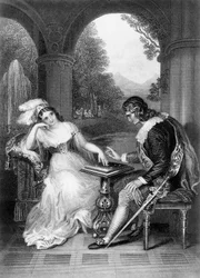 Kuvitus George Gordon Byronin (1788-1824) teoksesta, kaiverrus, Lord Byronin kokoelmateoksesta.