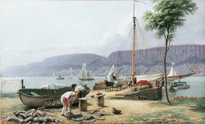 Iltapäivä - Hastings Landing. Palisade Rocks varjossa, New York, n. 1836