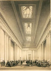 Hall of Commercen sisätilat, Threadneedle Street, Lontoo, n. 1850 (litho)