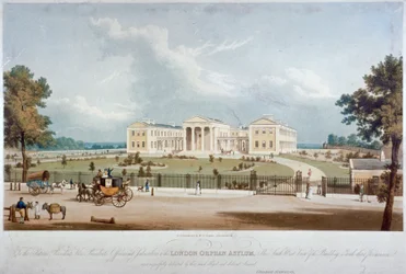 Lounaisnäkymä Lontoon orpojen turvapaikasta Lower Claptonissa, Hackney, Lontoo, c1830