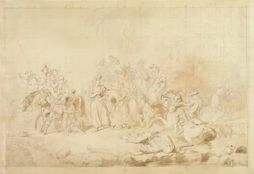 Kurdistanin Banditti auttoi georgialaisia tšerkessinaisten yllättämisessä ja poistamisessa n. 1827-28 (kynä ja ruskea muste kudospaperilla)
