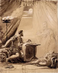 Kohtaus Shakespearen teoksesta "Julius Caesar": Caesarin haamu ilmestyy Brutukselle, noin 1871 (pesu paperille).