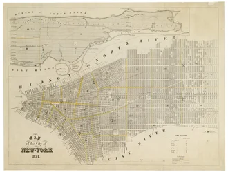 New Yorkin kaupungin kartta, 1854 (kaiverrus, muste paperille.)