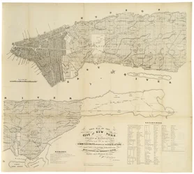 Tämä New Yorkin kaupungin ja Manhattanin saaren kartta lainsäätäjän nimittämien komissaarien laatimana. . ., 1853 (musta muste paperille)