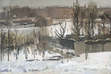 Näkymä Amsterdamin Oosterpark-puistoon lumessa