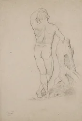 Nimetön – Miesten alastonkuva, takakuva, 1846 (hiili ruskealle kudospaperille)