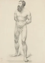 Nimetön - Seisova miesakti viikunanlehden kanssa, 1844 (grafiitti härskille paperiarkille)