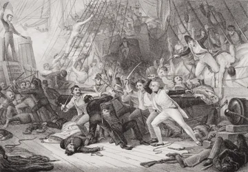 Nelson nousemassa San Josefiin St. Vincentin taistelussa, 14. helmikuuta 1797, 