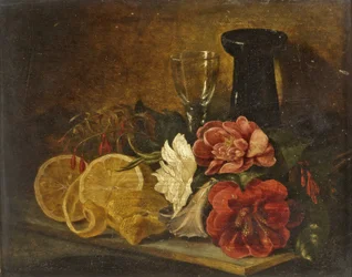 Asetelma hedelmillä ja kukilla, 1855
