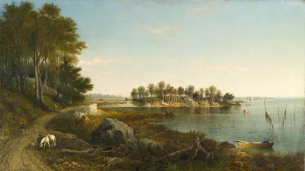 Aamu, näkymä Smithin saarelle, Norwalk Bay, Connecticut