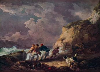 Merenranta: kalastajat vetävät venettä maihin, 1791.