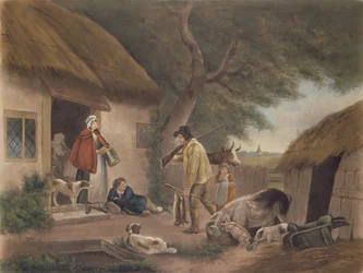 Kaniinitarhan hoitaja, kaivertanut William Ward (1766-1826), julkaissut H. Morland, 1806