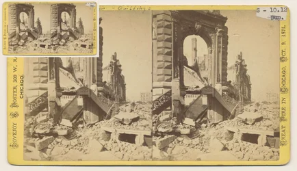 Stereografia Bryan Blockista Monroe- ja LaSalle Streetin luoteiskulmassa Chicagon palon 1871 ja 1871 jälkeen (bw-kuva korttitelineessä)