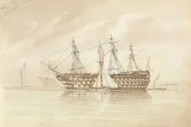 HMS "Trafalgar" Sheernessin edustalla, Shannonista käsin, 28. joulukuuta 1850.