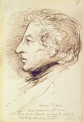 Charles Dickensin (1812-70) muotokuva (kynä ja ruskea muste paperille)