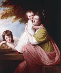 Ryhmämuotokuva Dorothy Stablesista ja hänen tyttäreistään, Harrietista ja Mariasta, kolme neljäsosaa, 1777-78
