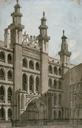 Lounaisnäkymä Guildhall-rintamalta, Lontoon kaupunki, 1810
