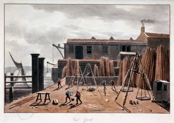 Näkymä Steelyard Wharfille, Lontoo, 1811