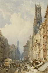 Fleet Street Katse ylös Temple Bariin Old St. Dunstansin ja St. Clement Danesin kanssa, 1834