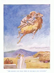 Kultainen pässi otti heidät selkäänsä ja katosi, George Allen and Unwinin 1929 julkaisemasta The Heroes -teoksesta.
