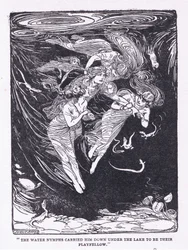Vesinymfit kantoivat hänet alas järvestä leikkikaverilleen George Allenin ja Unwinin julkaisemasta The Heroesista 1929 (litho)
