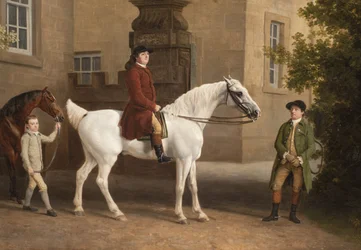 Yksityiskohta teoksesta William Henry Cavendish Bentinck, Portlandin 3. herttua, Welbeck Abbeyn ratsastustallien edustalla, 1766-7