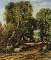 Pastoraalinen kohtaus lampaiden kanssa, 1800-luku
