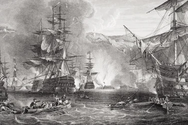 Algerin pommitus, 27. elokuuta 1816, teoksesta "Kuvituksia Englannin ja Skotlannin historiasta", osa II