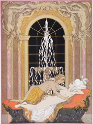 Kuvitus Pierre Choderlos de Laclosin (1741-1803) "Les Liaisons Dangereuses" -julkaisusta, julkaistu 1929 (stensiiliprintti)