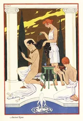Orjatar kaataa tuoksuöljyä emäntänsä hiuksille, antiikin Rooma, 1928