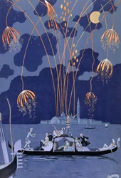 Ilotulitus Venetsiassa, kuvitus Paul Verlainen (1844-96) Fetes Galantesille 1924 (pokuorokuva)