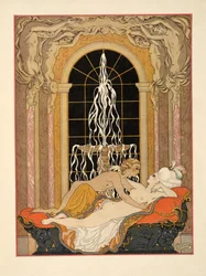 Kuvitus Pierre Choderlos de Laclosin (1741-1803) pubista "Les Liaisons Dangereuses". 1934 (stensiiliprintti)