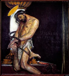 Georges Desvallieresin (1861-1950) maalaus Kristuksella on pylväs 1910 Pariisi, Kansallinen modernin taiteen museo