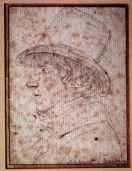 Muotokuva Jacques Hebertistä (1757-1794), toimittaja ja vallankumouksellinen poliitikko, "" isä Duchesne" -sanomalehden perustaja. Piirustus Gabriel