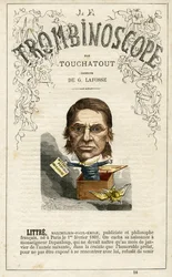 Emile LITTRE (1801-1881) - kuvitus Leon-Charles Bienvenun satiirisesta poliittisesta aikakauslehdestä "Le Trombinoscope", joka tunnetaan nimellä Touchatout (1835-1910) monografia N. 18, Imprimerie Vallee, Pariisi.