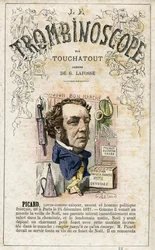 Ernest PICARD (1821-1877) - kuvitus Leon-Charles Bienvenun (1835-1910) satiirisesta poliittisesta aikakauslehdestä "Le Trombinoscope", joka tunnetaan nimellä Touchatout (1835-1910) monografia N. 23, Imprimerie Vallee, Pariisi, helmikuu 1872.