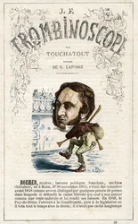 Eugene ROUHER (1814-1884) - kuvitus Leon-Charles Bienvenun satiirisesta poliittisesta aikakauslehdestä "Le Trombinoscope", joka tunnetaan nimellä Touchatout (1835-1910) monografia N. 18, Imprimerie Vallee, Pariisi.