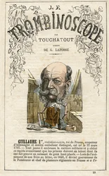 Guillaume Ier - GUGLIELMO I - kuvitus Leon-Charles Bienvenun (1835-1910) satiirisesta poliittisesta aikakauslehdestä "Le Trombinoscope", joka tunnetaan nimellä Touchatout (1835-1910) monografia N. 13, Pariisi.