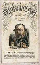 NAPOLEON III (1808-1873) - kuvitus Leon-Charles Bienvenun satiirisesta poliittisesta aikakauslehdestä "Le Trombinoscope", joka tunnetaan nimellä Touchatout (1835-1910) monografia N. 11 e 12, Pariisi.