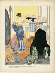 Georges Leonnecin (1881-1940) kuvitus Le Lire -lehdessä 06/07/12 - Logiikka - Muoti, Hattu, Sisäarkkitehtuuri, Rikkaiden elämä - Naiset