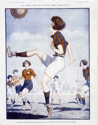 Naisten jalkapallo - "La Vie Parisienne" -lehdessä helmikuussa 1922 (painettu).