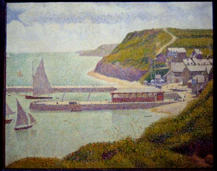 Port en Bessin, ennen satamaa, maree haute Georges Seuratin (1859-1891) maalaus 1888 su. 0,67x0,82 m. Pariisi, Musee d
