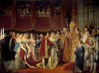 Napoleon I:n (1769-1821) uskonnollinen avioliitto Habsburg-Lorrainen arkkiherttuatar Marie Louisen (1791-1847) kanssa, 2.4.1810 Salon carre du Louvressa Georges Rouget