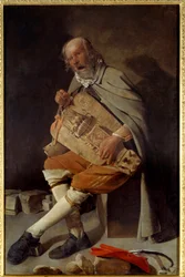 Vanhus sanoo myös vanha mies hatussa tai vanha mies kärpäsessä. Georges De La Tourin maalaus (1593-1652)