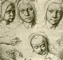 Nuoren tytön neljä päätä ja kaksi kättä, c1500-1505, 1908.