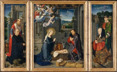 Syntymä lahjoittajien ja pyhien Jerome ja Leonard kanssa, n. 1510–1515 (öljy kankaalle)