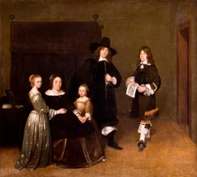 ""Portrait de famille"" (Perheen muotokuva) Gerard Ter Borchin (tai Terburgin) nuoremman (1617-1681) maalaus - 1656 - Öljy kankaalle Koko 78x86,5 cm Hallwylska Museet, Tukholma