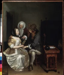 Lasillinen limonadia (A lasillinen limonadia). Gerard Ter Borch nuoremman (1617-1681) maalaus. Öljy kankaalle, 67 x 54 cm, noin 1660. Hollantilaista, barokkitaidetta. Eremitaaši, Pietari.