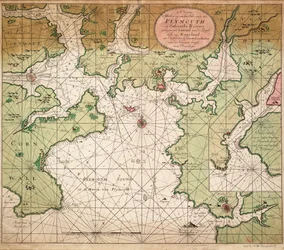 Plymouth Soundin kartta Greenville Collinsin vuonna 1693 laatimasta Englannin kanaalin merikartasta.