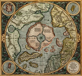 Septentrionalium Terrarum Descriptio (Pohjoisen pallonpuoliskon kartta), noin 1595 (kuparikaiverrus).
